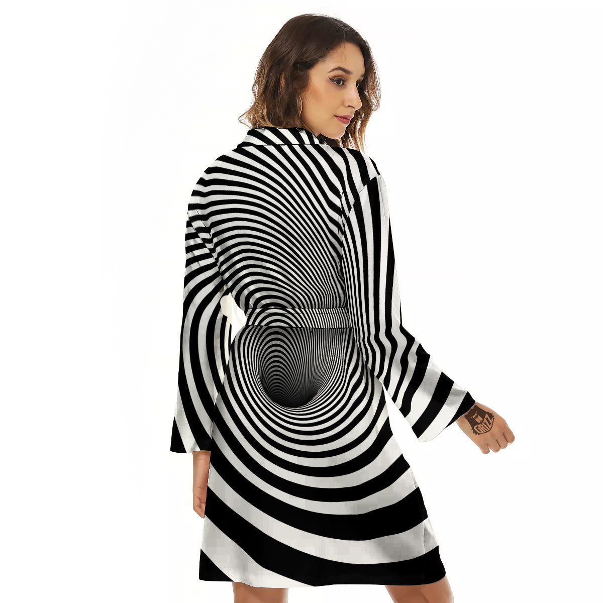 Hypnotic Illusion White And Black Print Women's Robe-grizzshop