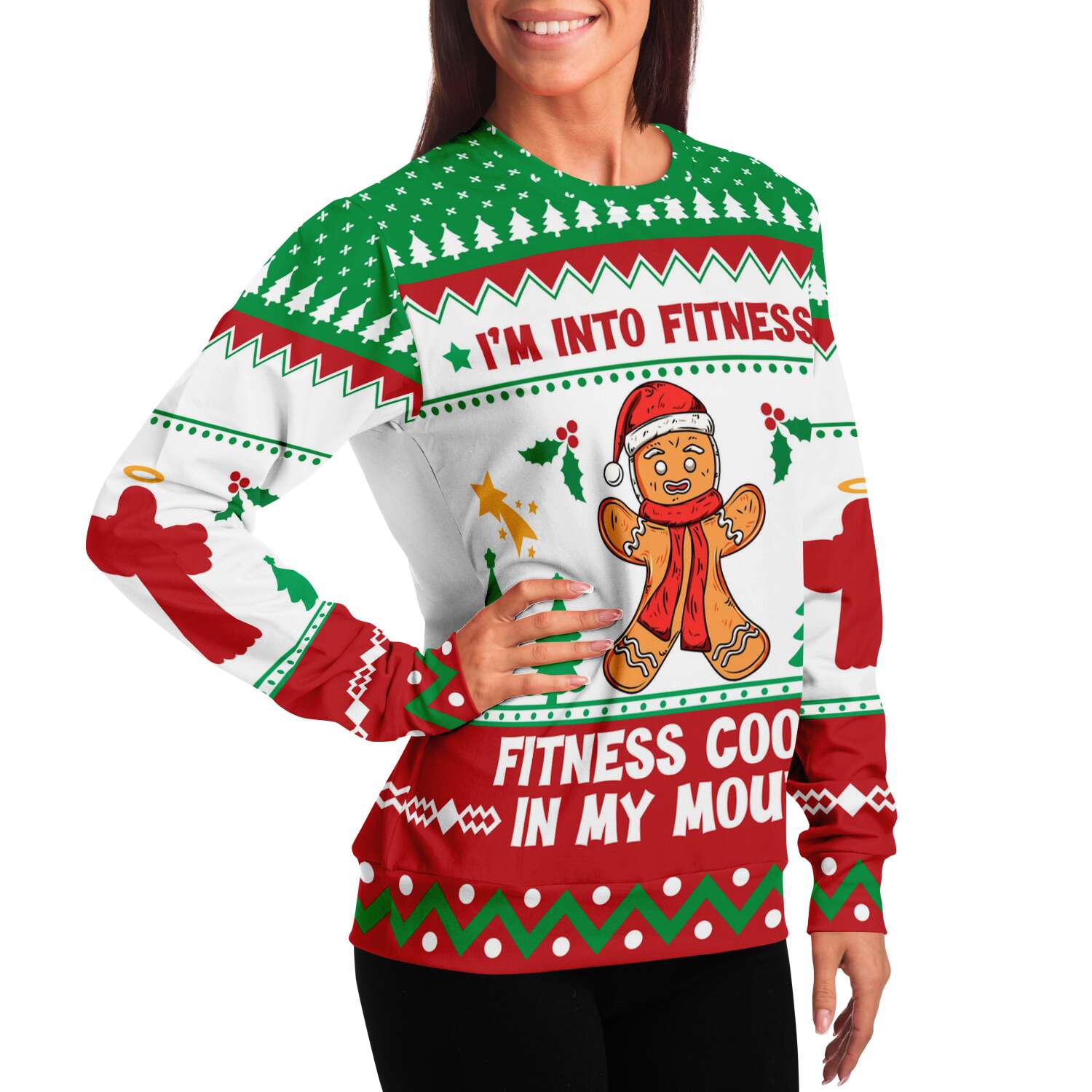 I Am Into Fitness, Fitness Cookie In My Mouth Gingerbread Ugly Christmas Sweater-grizzshop