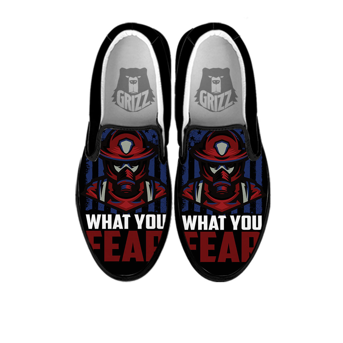 I Fight What You Fear Firefighter Print Black Slip On Shoes-grizzshop