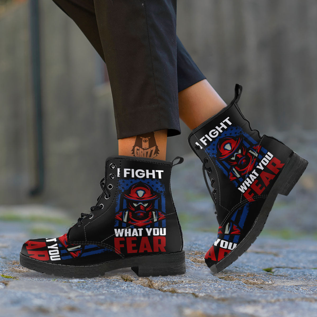 I Fight What You Fear Firefighter Print Leather Boots-grizzshop