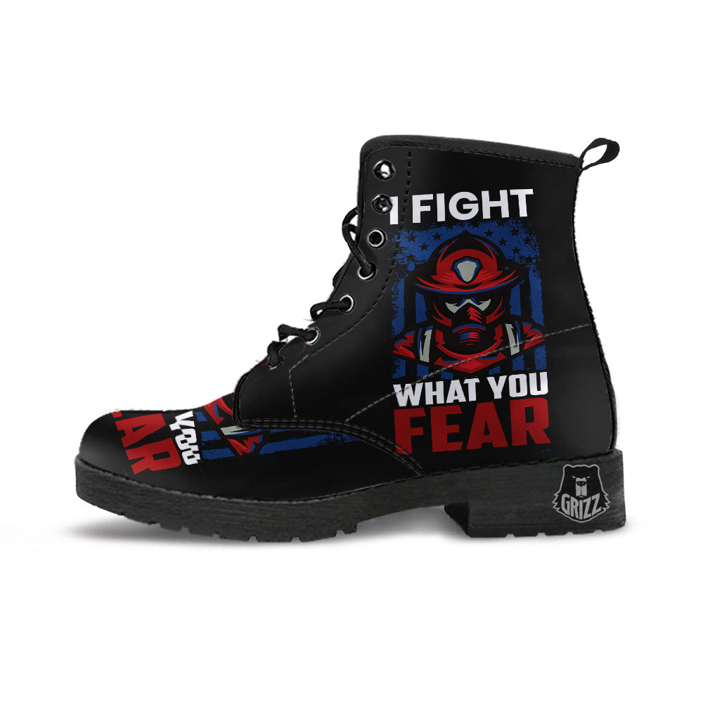 I Fight What You Fear Firefighter Print Leather Boots-grizzshop