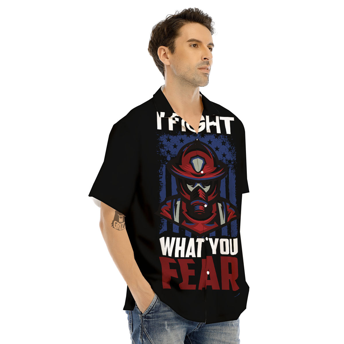 I Fight What You Fear Firefighter Print Men's Hawaiian Shirt-grizzshop