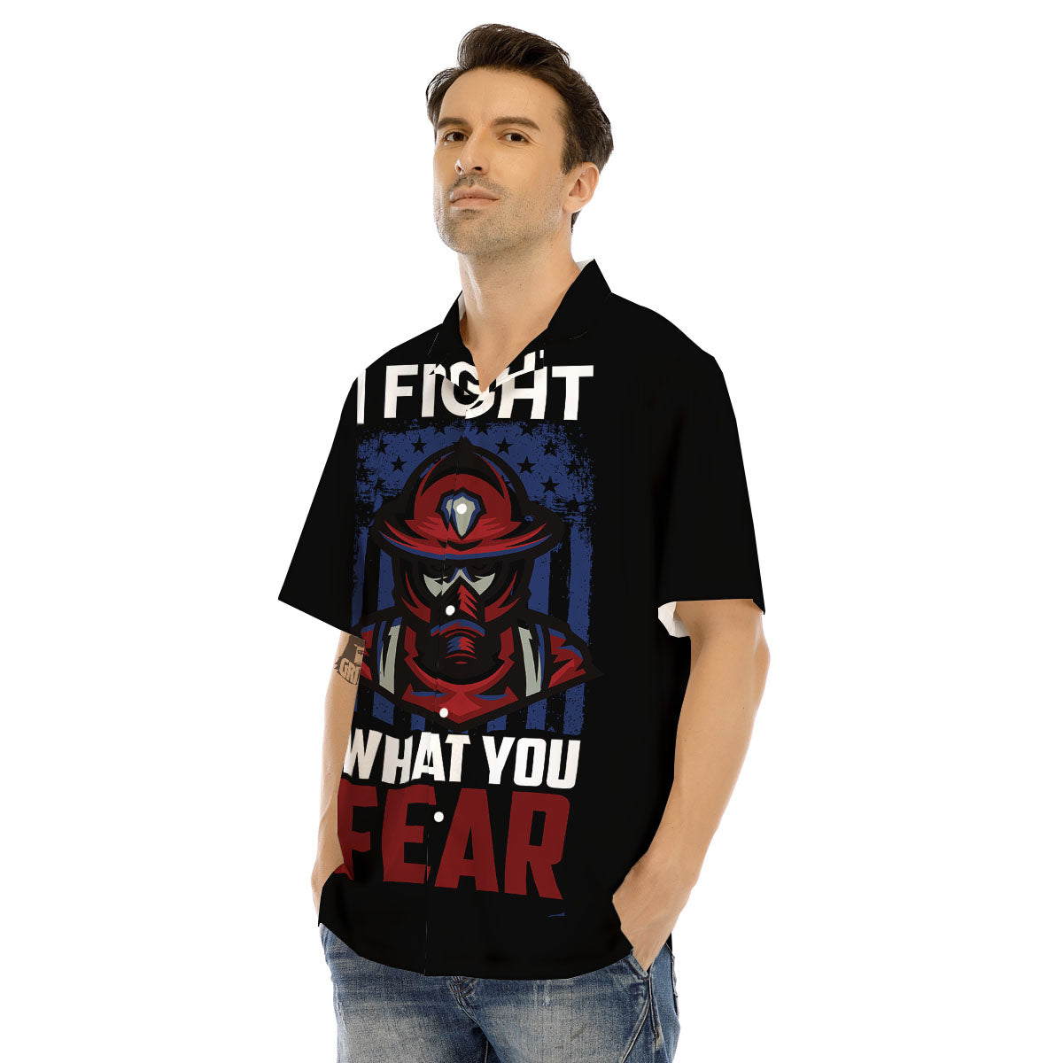 I Fight What You Fear Firefighter Print Men's Hawaiian Shirt-grizzshop