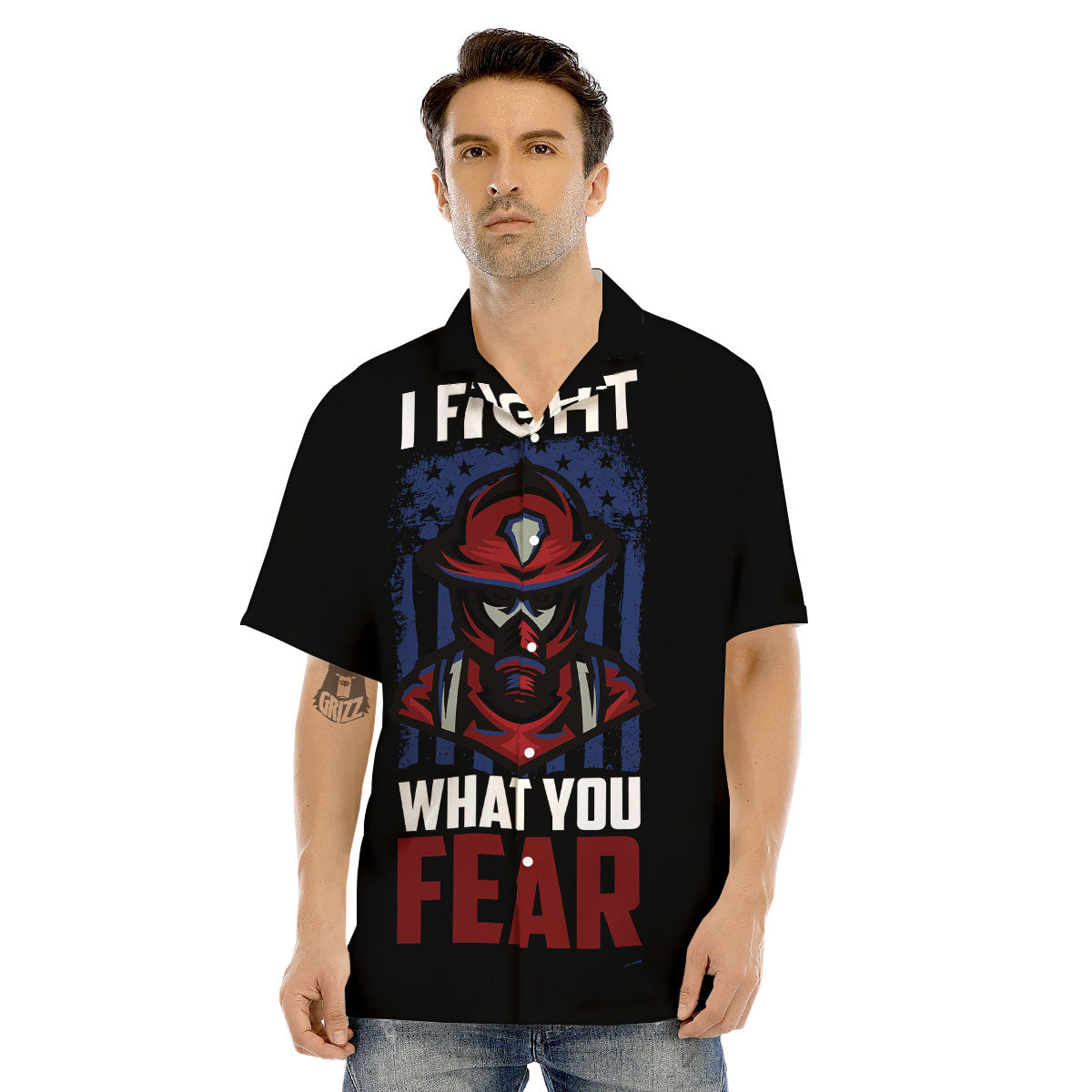 I Fight What You Fear Firefighter Print Men's Hawaiian Shirt-grizzshop