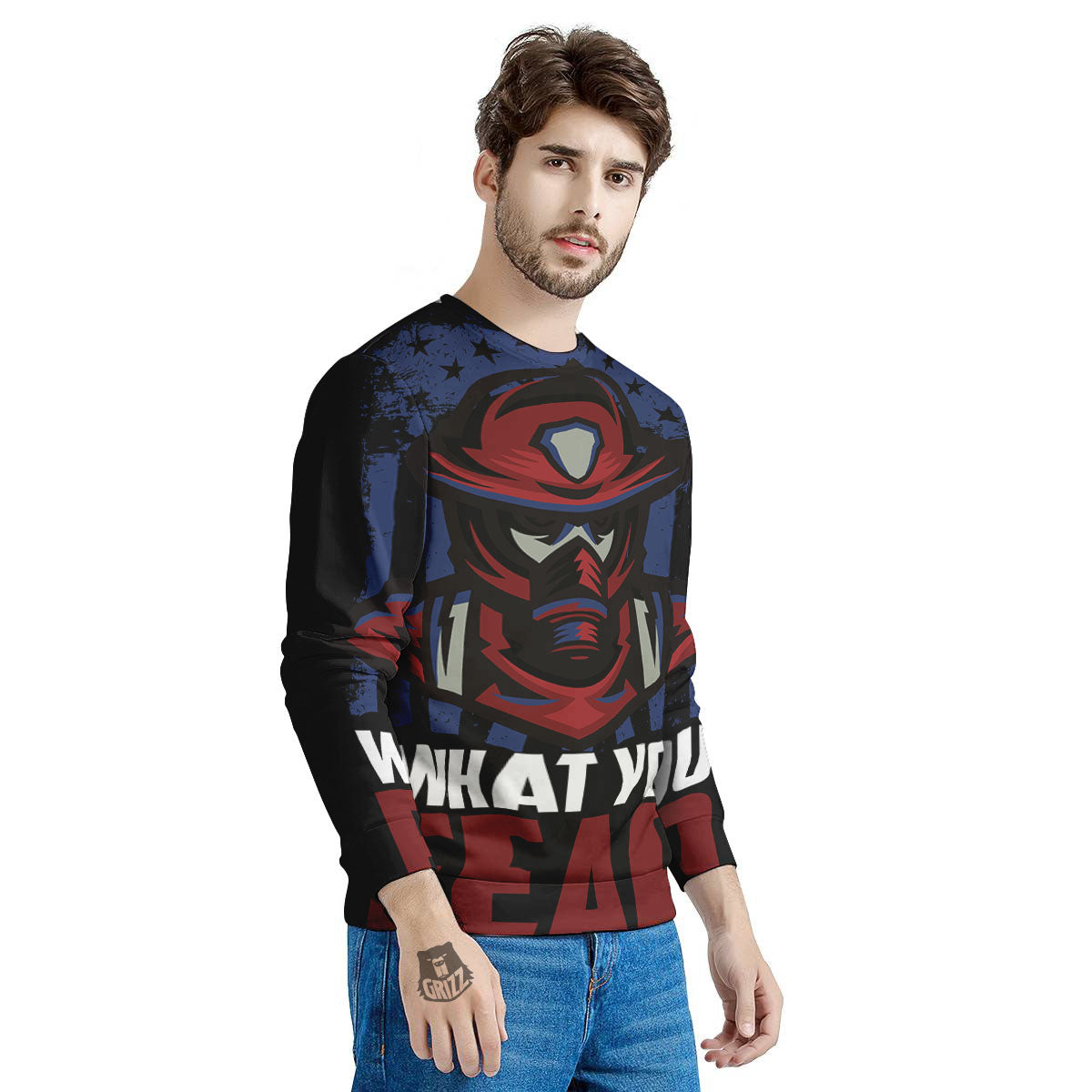 I Fight What You Fear Firefighter Print Men's Sweatshirt-grizzshop