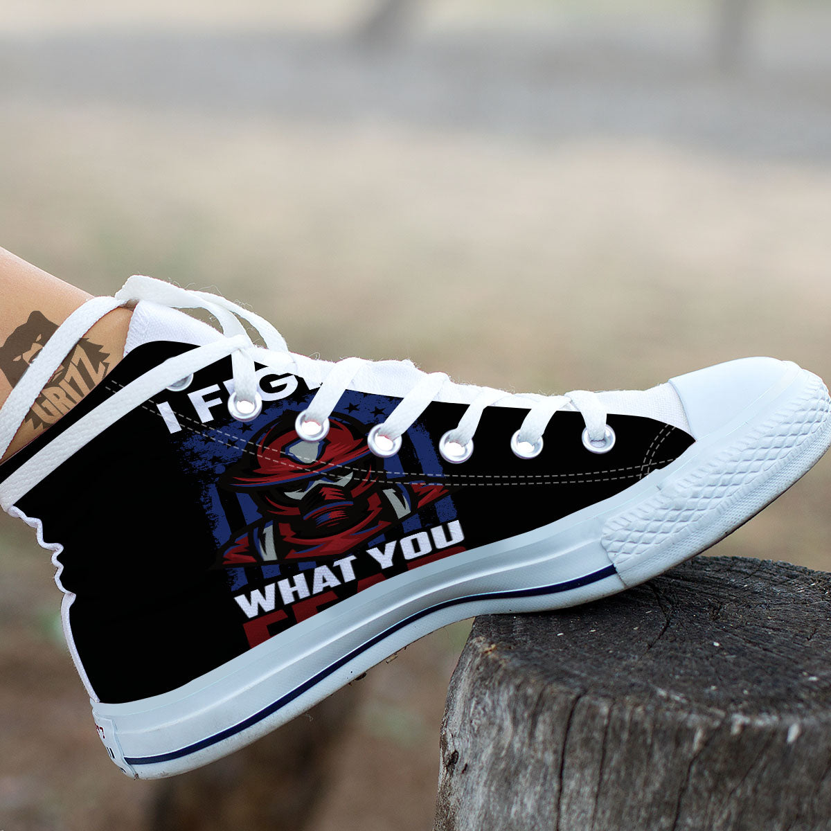 I Fight What You Fear Firefighter Print White High Top Shoes-grizzshop