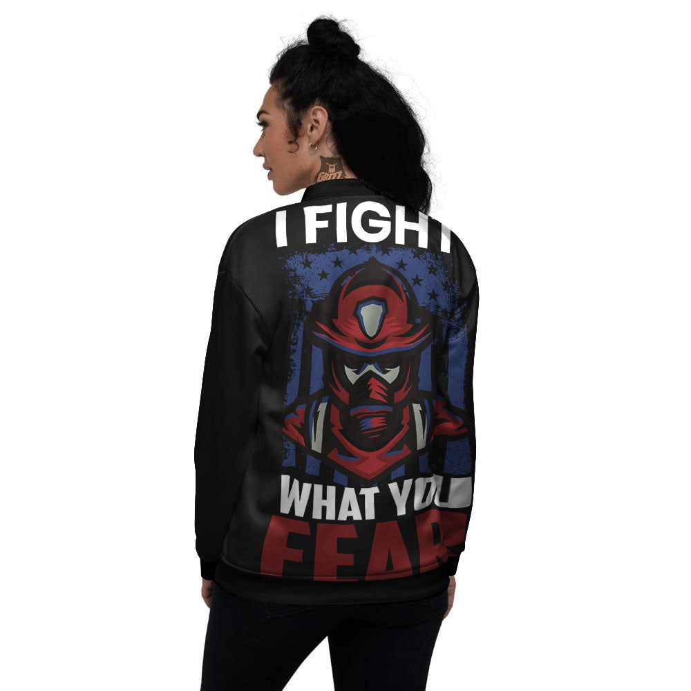 I Fight What You Fear Firefighter Print Women's Bomber Jacket-grizzshop