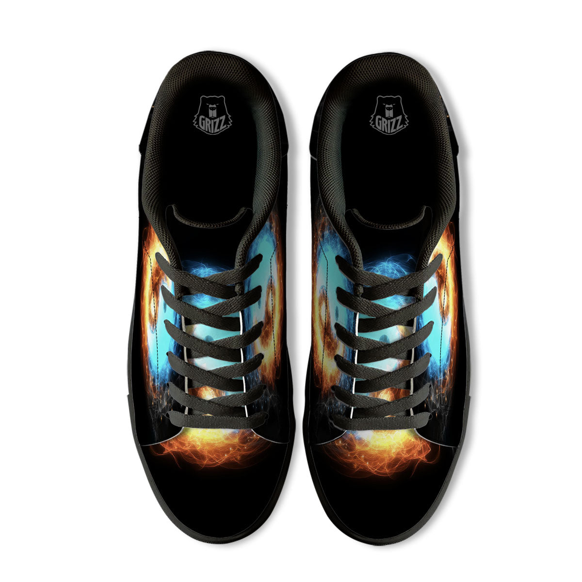 Ice And Fire Sparkle Yin Yang Print Black Low Top Sneakers-grizzshop
