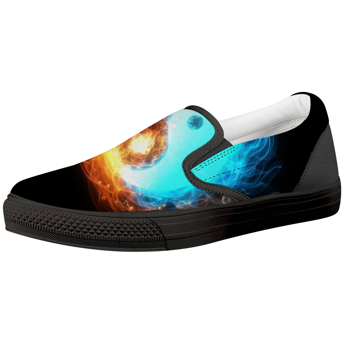 Ice And Fire Sparkle Yin Yang Print Black Slip On Shoes-grizzshop