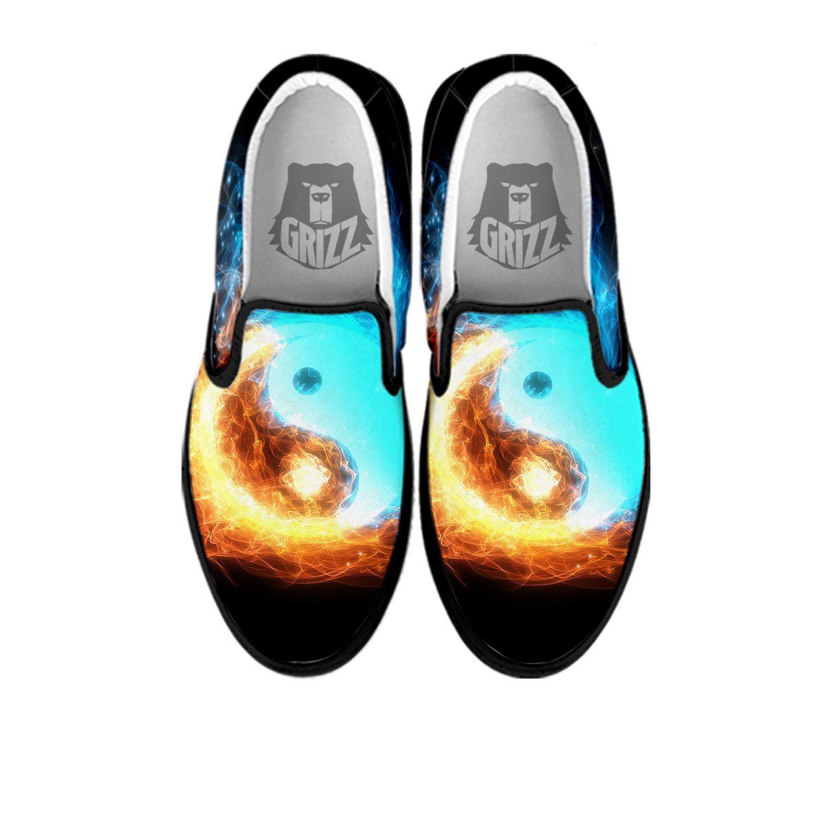 Ice And Fire Sparkle Yin Yang Print Black Slip On Shoes-grizzshop