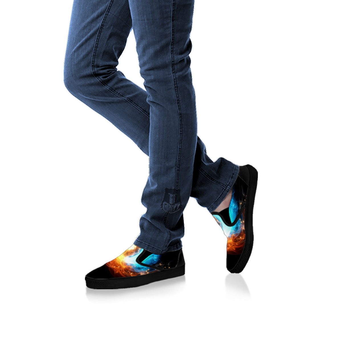 Ice And Fire Sparkle Yin Yang Print Black Slip On Shoes-grizzshop