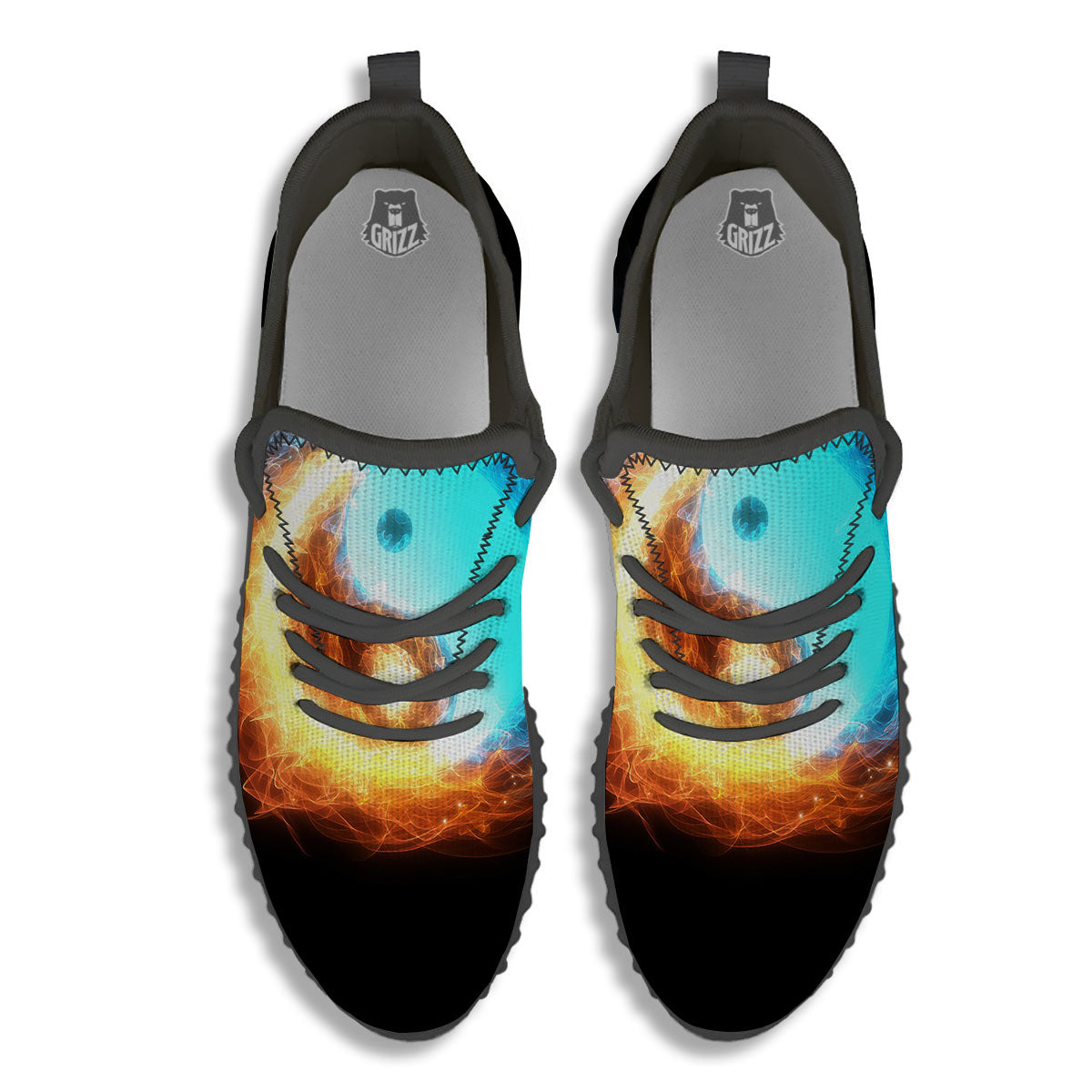 Ice And Fire Sparkle Yin Yang Print Black Walking Shoes-grizzshop