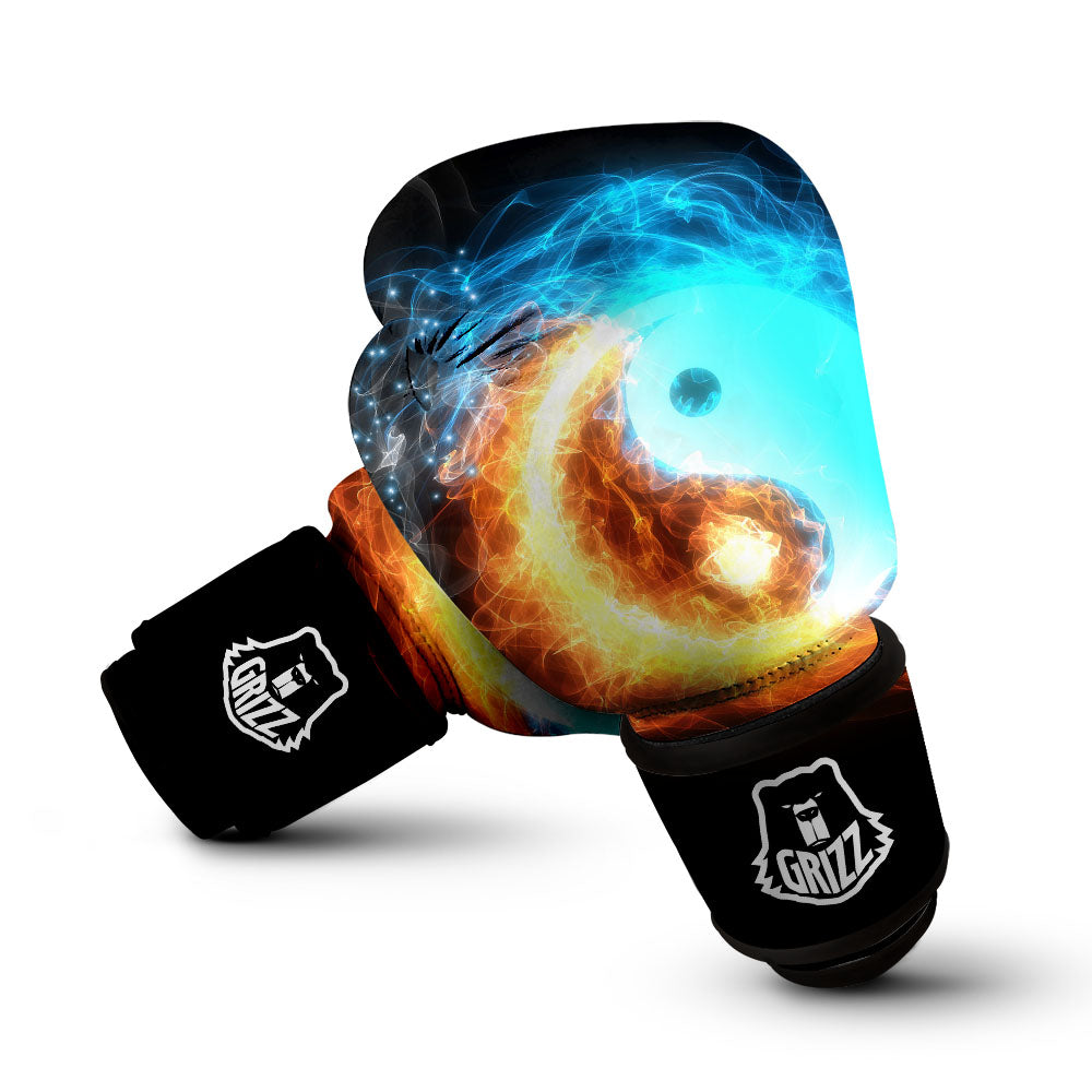 Ice And Fire Sparkle Yin Yang Print Boxing Gloves-grizzshop