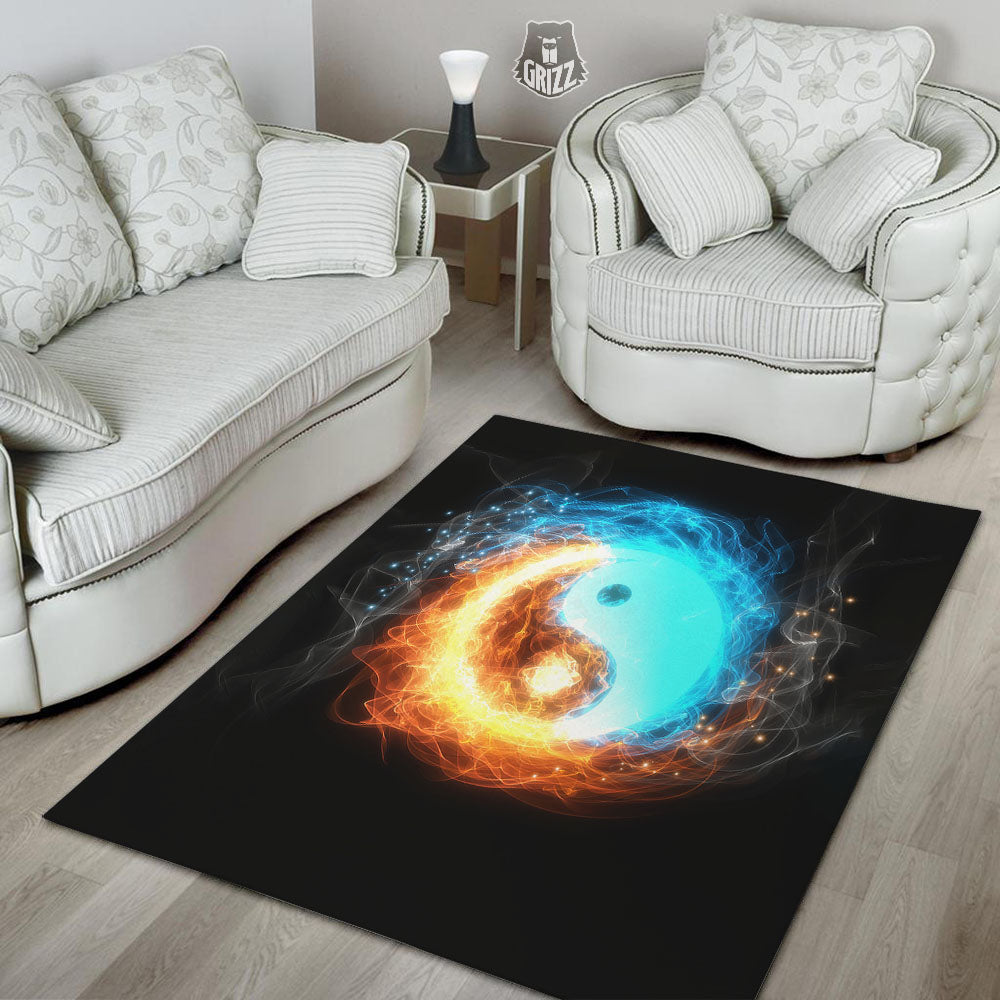 Ice And Fire Sparkle Yin Yang Print Floor Mat-grizzshop