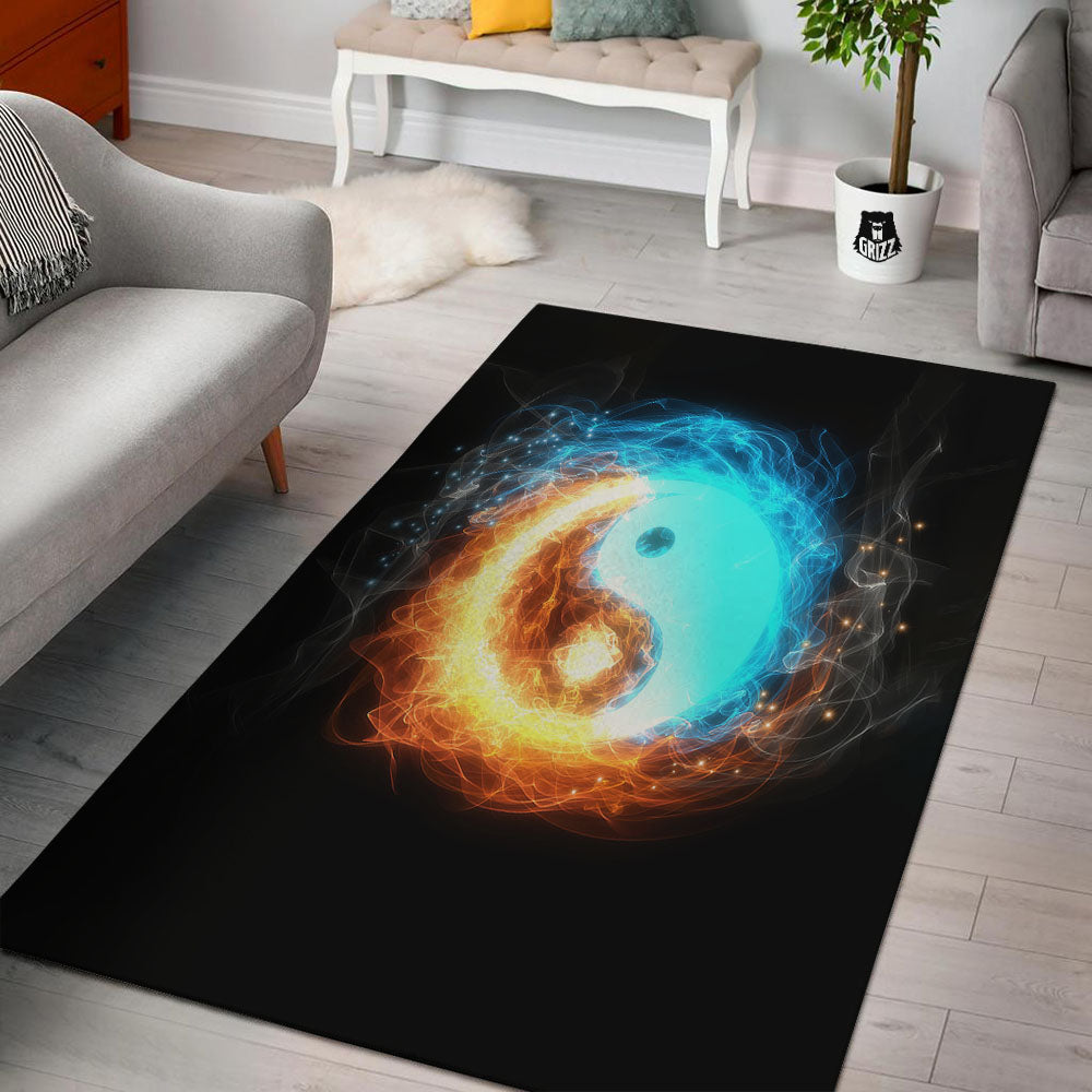 Ice And Fire Sparkle Yin Yang Print Floor Mat-grizzshop
