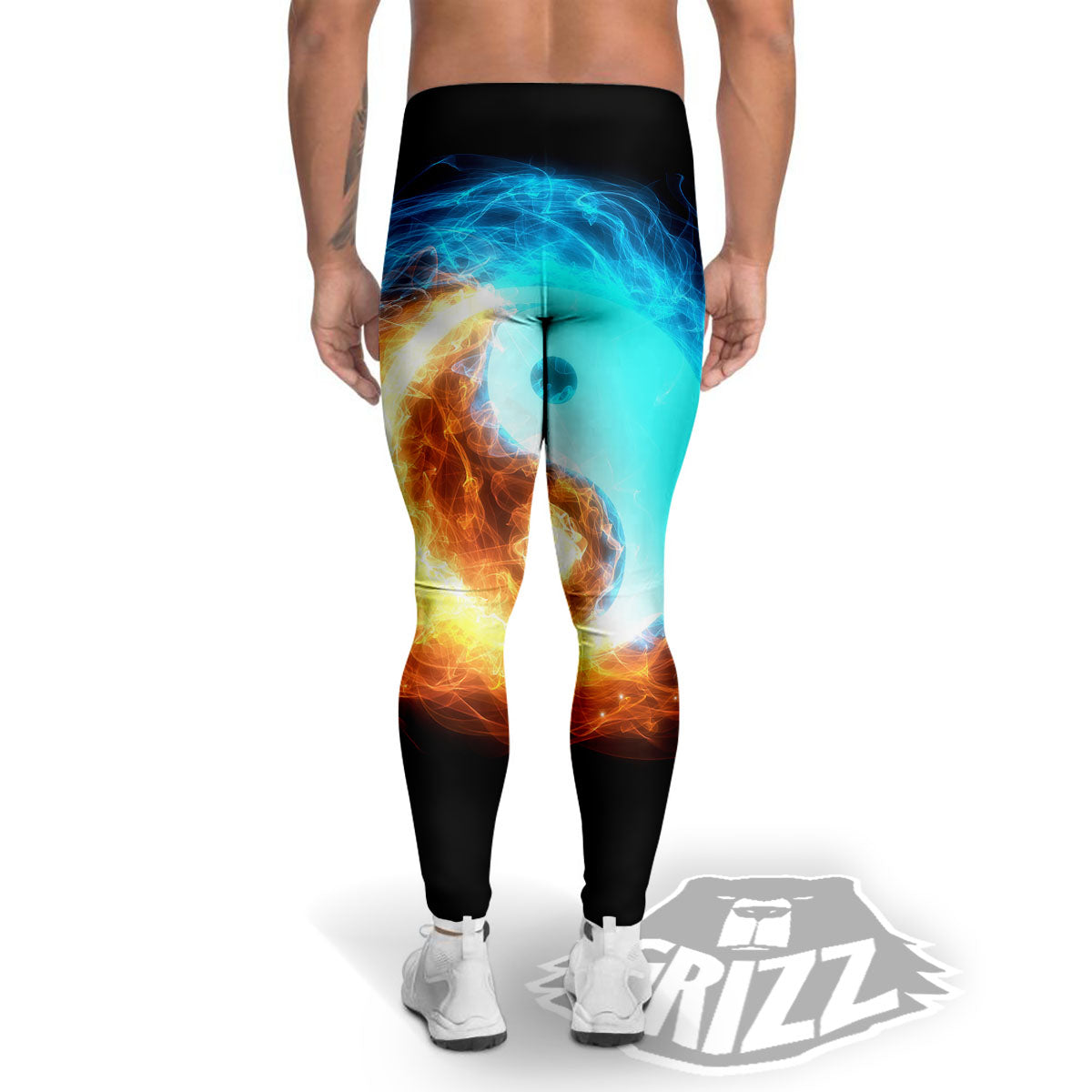 Ice And Fire Sparkle Yin Yang Print Men's Leggings-grizzshop