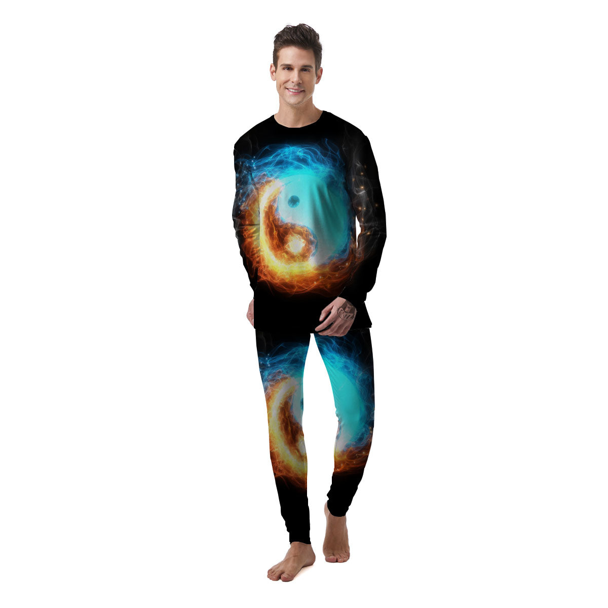 Ice And Fire Sparkle Yin Yang Print Men's Pajamas-grizzshop