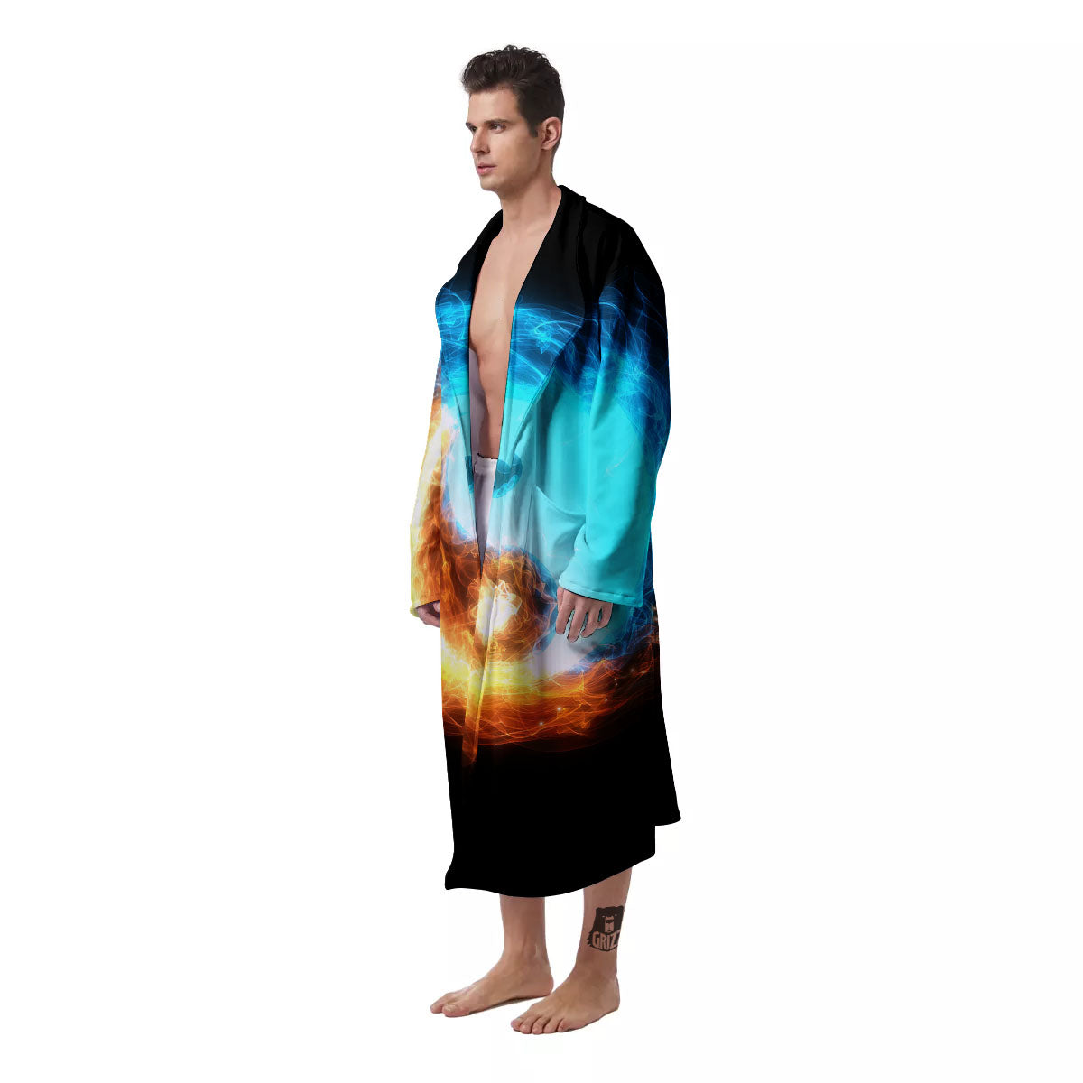 Ice And Fire Sparkle Yin Yang Print Men's Robe-grizzshop
