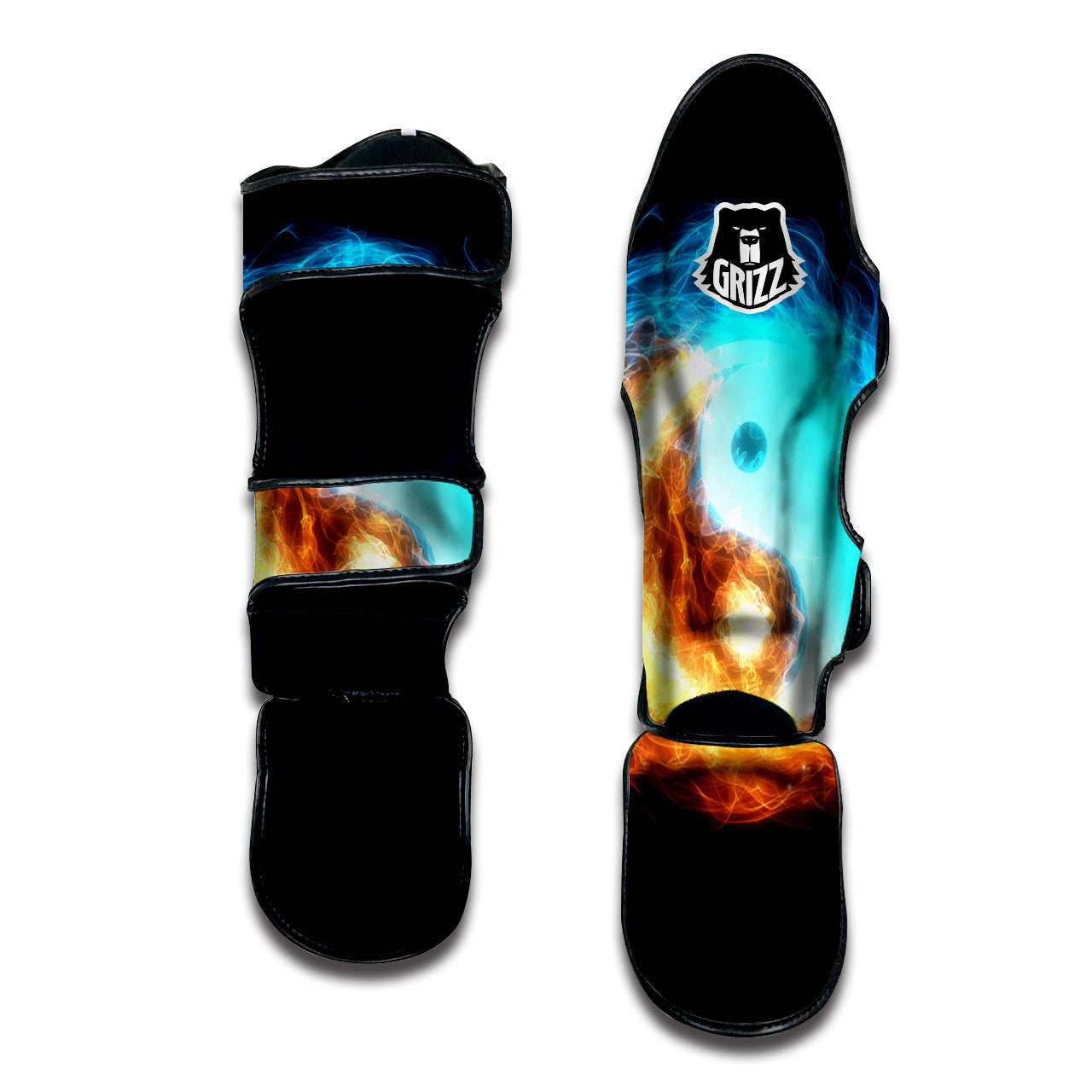Ice And Fire Sparkle Yin Yang Print Muay Thai Shin Guards-grizzshop