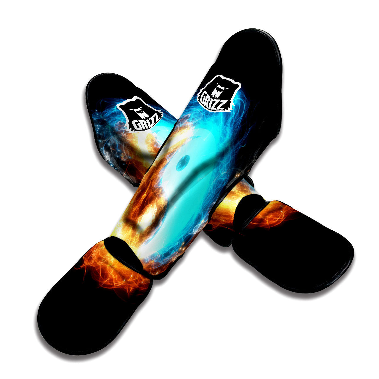 Ice And Fire Sparkle Yin Yang Print Muay Thai Shin Guards-grizzshop