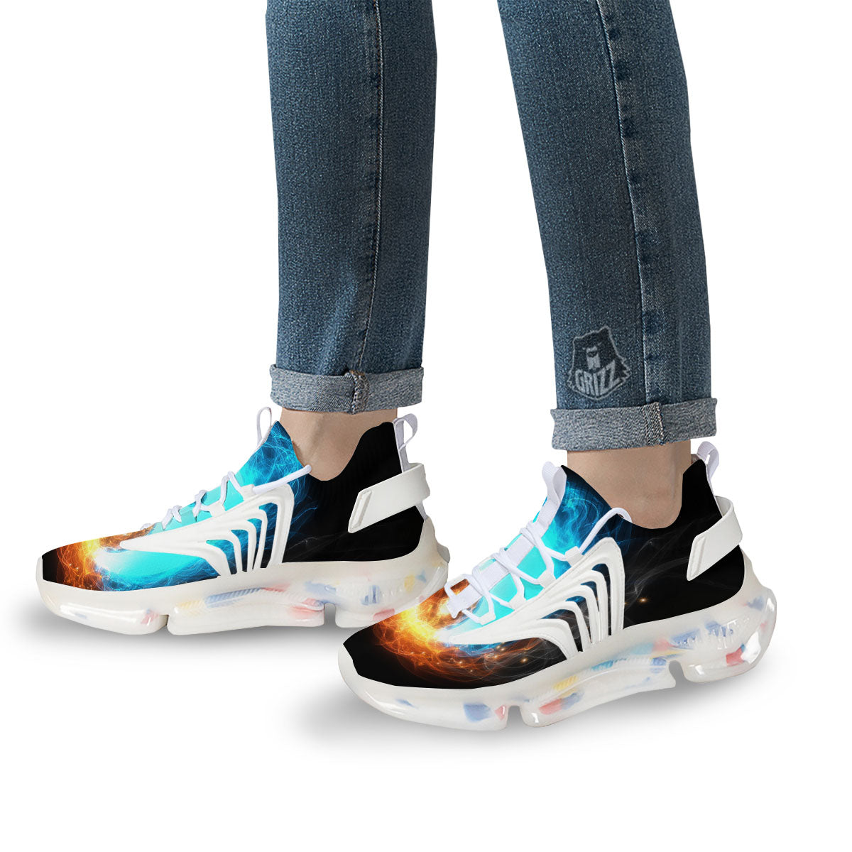 Ice And Fire Sparkle Yin Yang Print White Gym Shoes-grizzshop