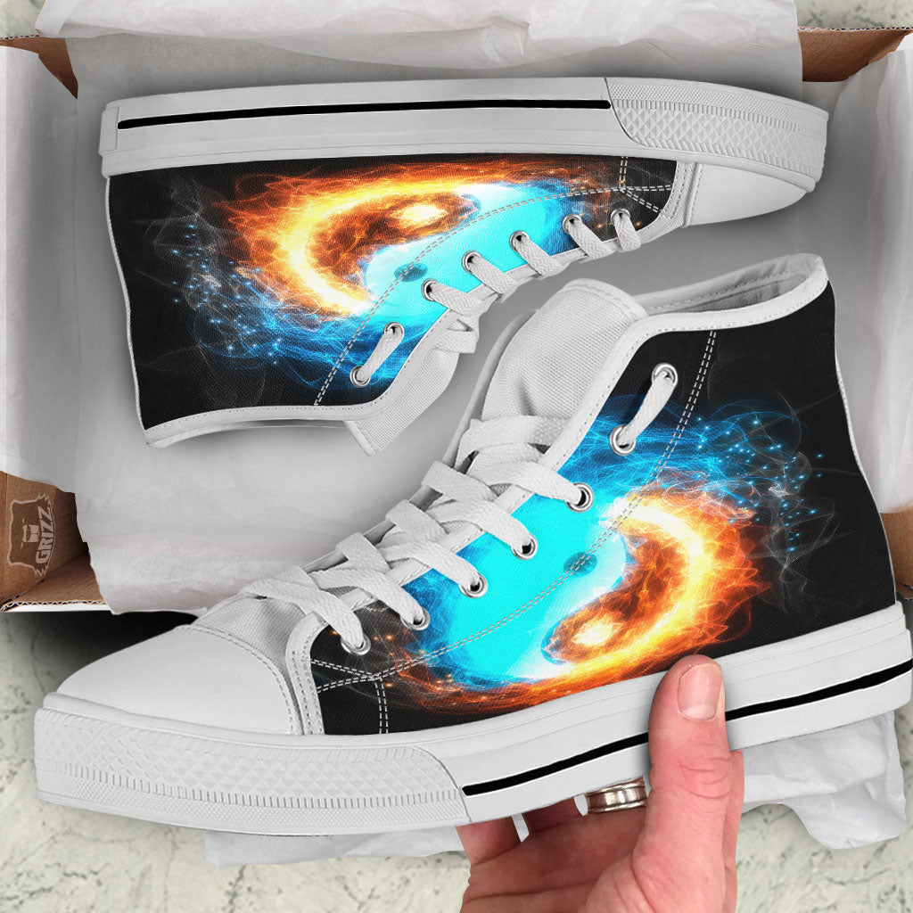 Ice And Fire Sparkle Yin Yang Print White High Top Shoes-grizzshop