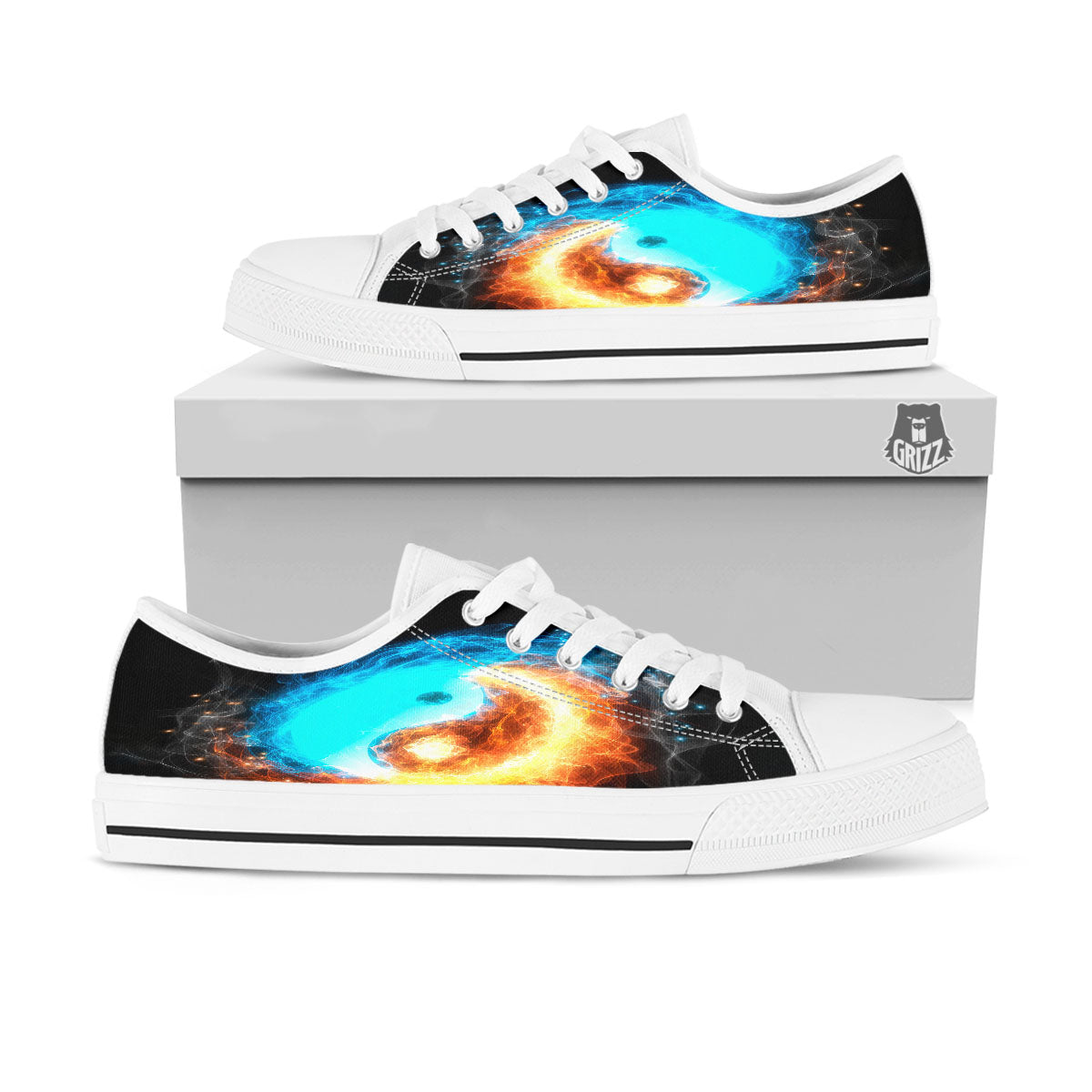 Ice And Fire Sparkle Yin Yang Print White Low Top Shoes-grizzshop