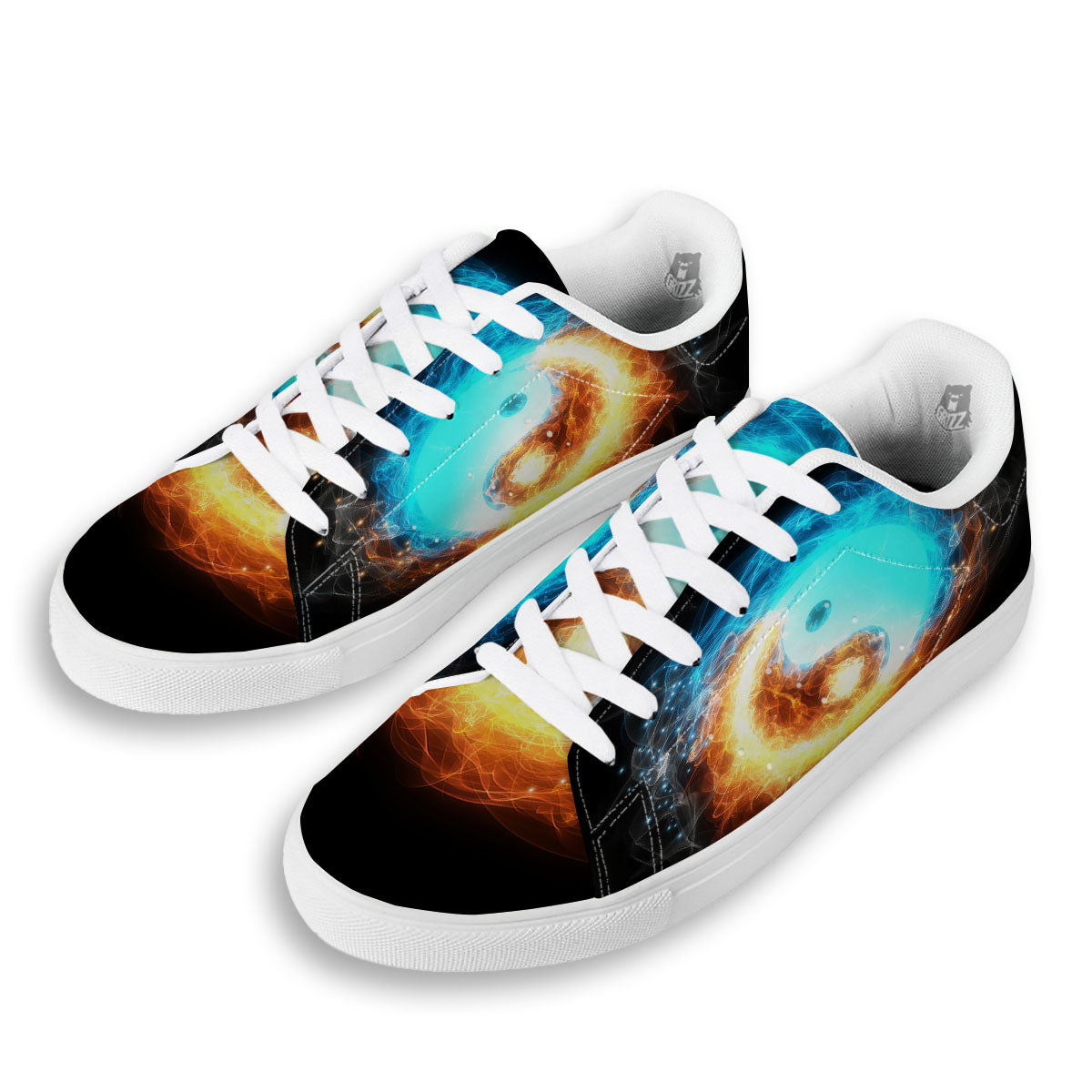 Ice And Fire Sparkle Yin Yang Print White Low Top Sneakers-grizzshop
