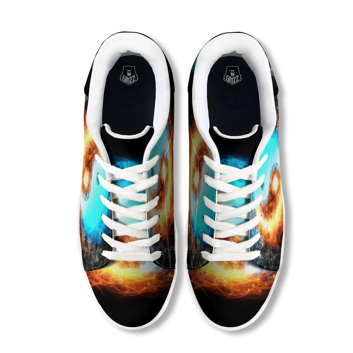 Ice And Fire Sparkle Yin Yang Print White Low Top Sneakers-grizzshop