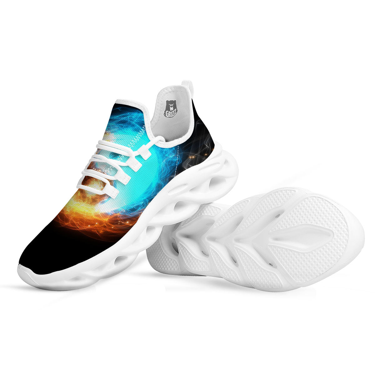 Ice And Fire Sparkle Yin Yang Print White Running Shoes-grizzshop
