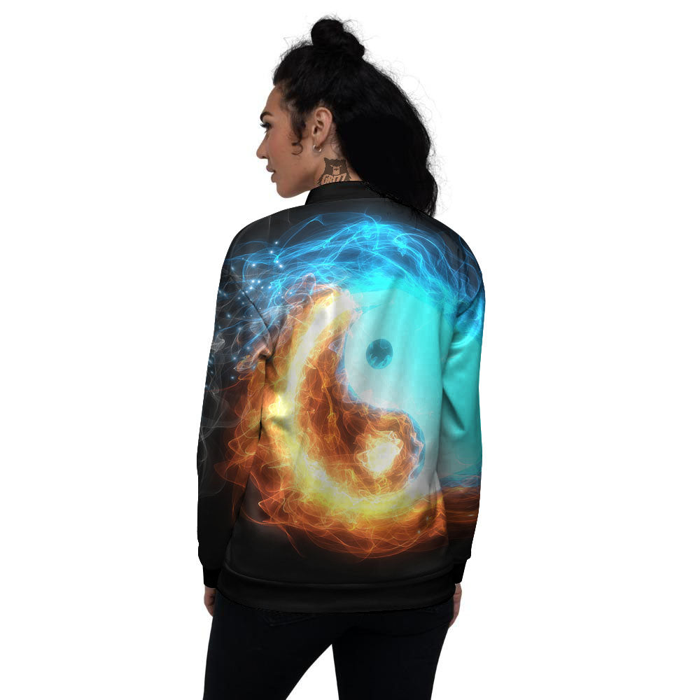 Ice And Fire Sparkle Yin Yang Print Women's Bomber Jacket-grizzshop