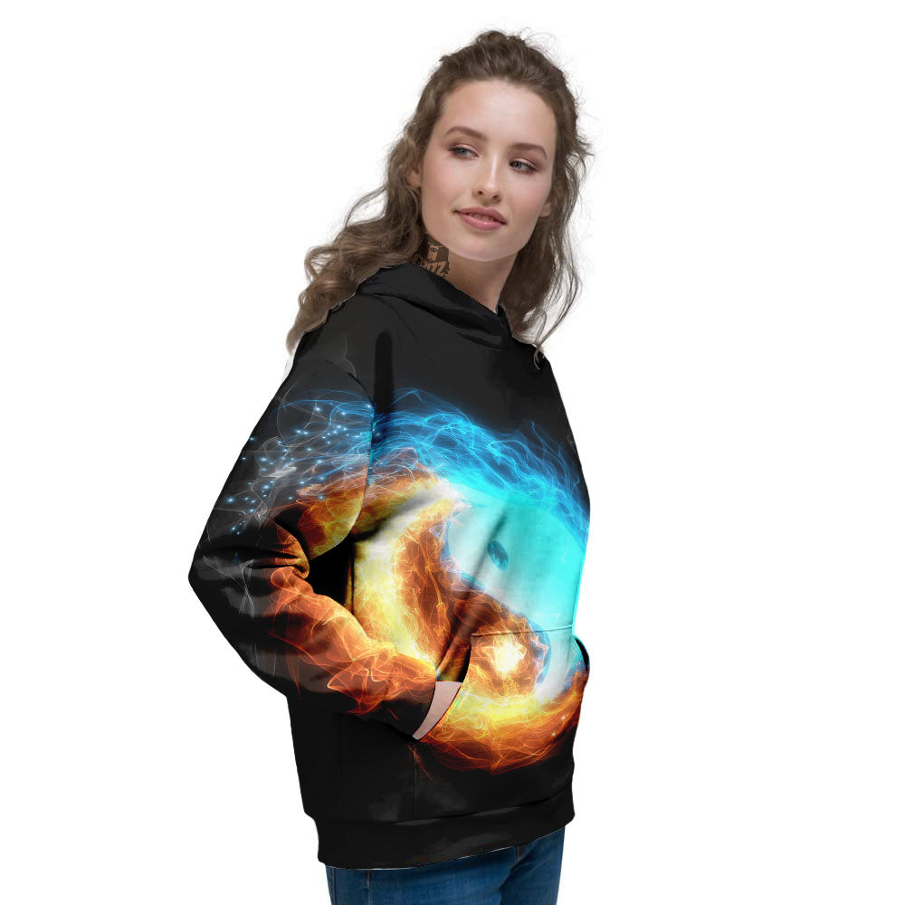 Ice And Fire Sparkle Yin Yang Print Women's Hoodie-grizzshop