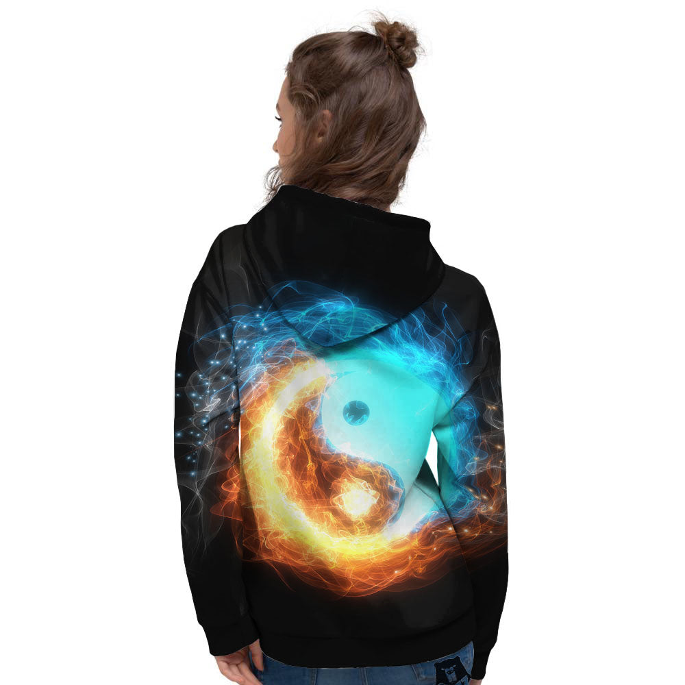 Ice And Fire Sparkle Yin Yang Print Women's Hoodie-grizzshop