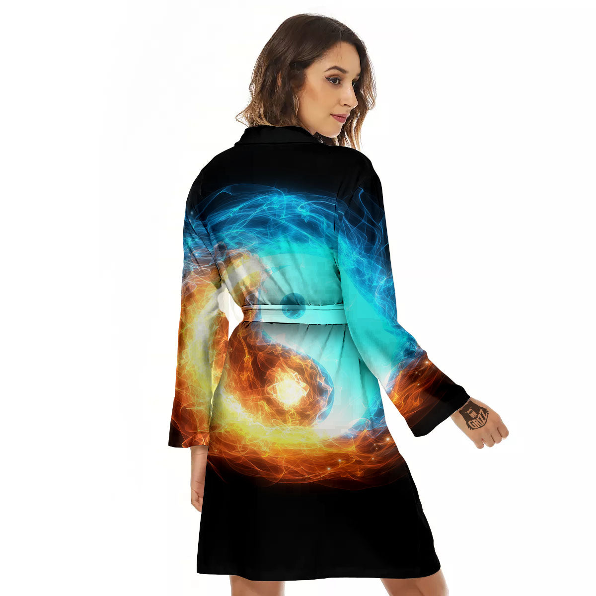 Ice And Fire Sparkle Yin Yang Print Women's Robe-grizzshop
