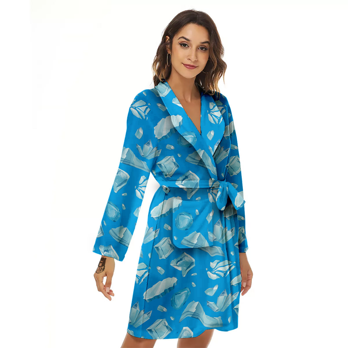 Ice Caps Snowdrifts And Icicles Print Pattern Women's Robe-grizzshop