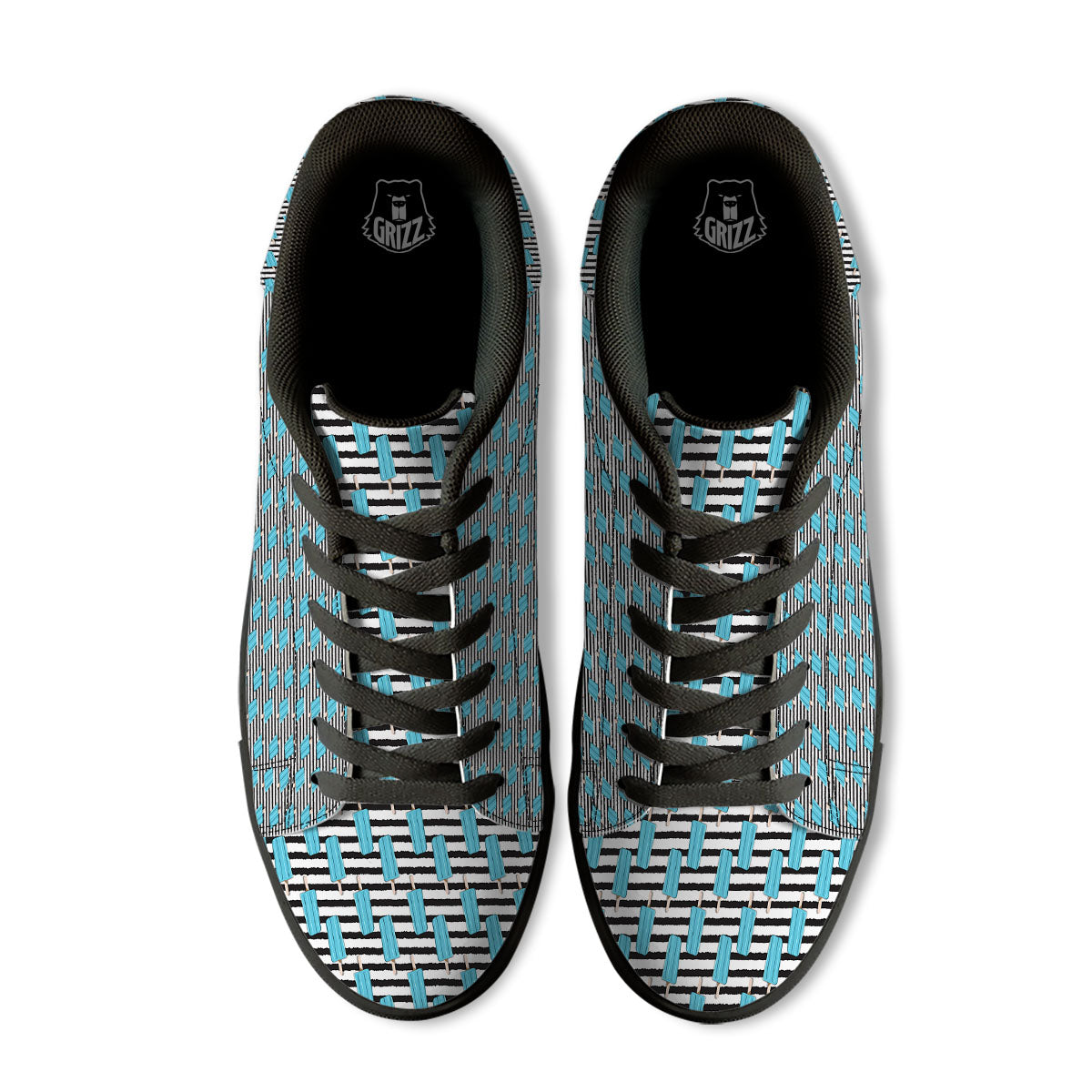 Ice Cream Black Striped Print Pattern Black Low Top Sneakers-grizzshop