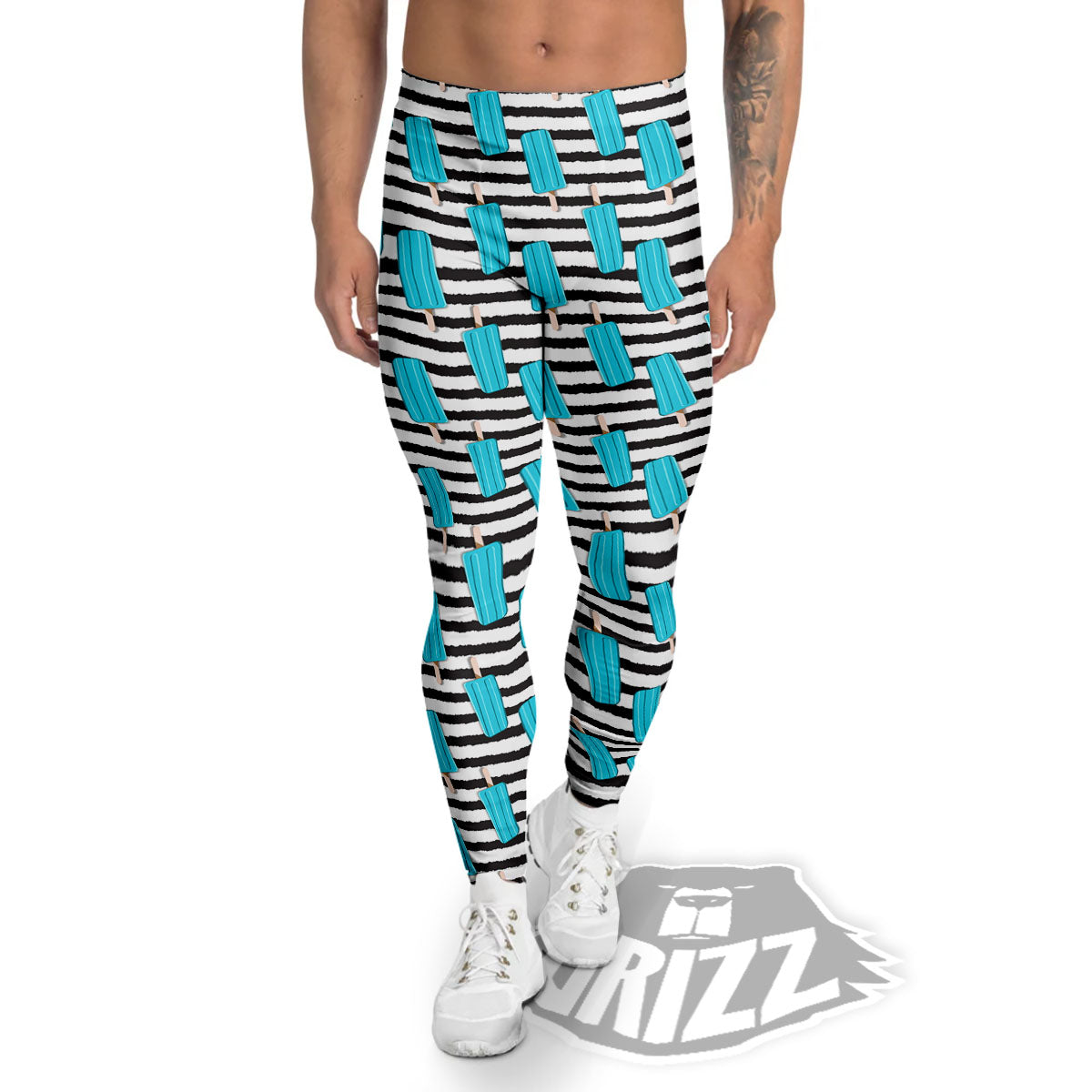 Ice Cream Black Striped Print Pattern Men's Leggings-grizzshop