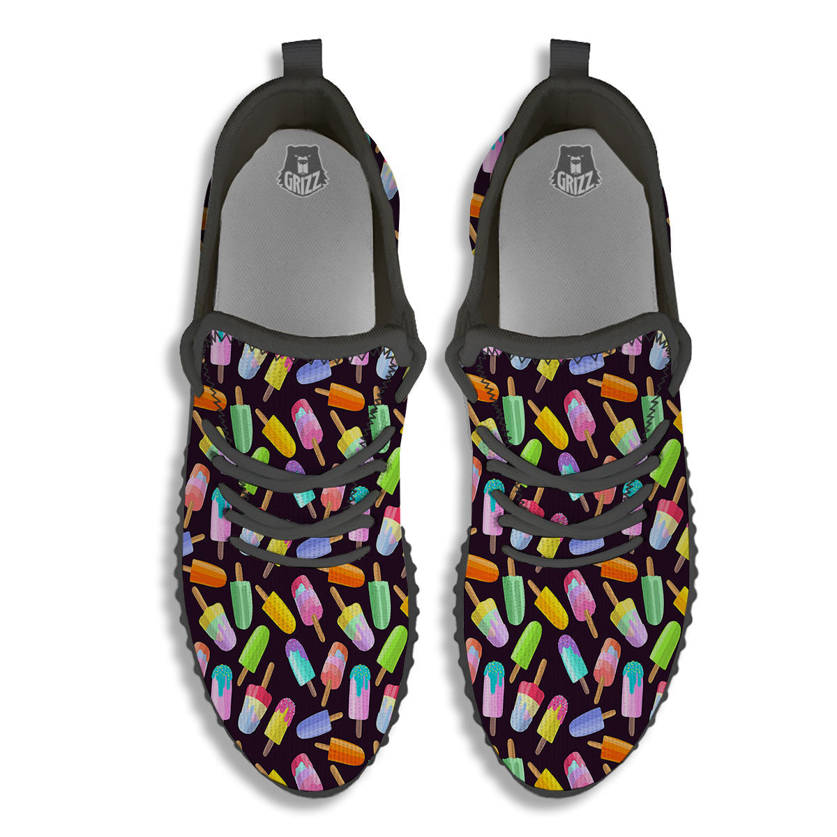 Ice Cream Colorful Print Pattern Black Walking Shoes-grizzshop