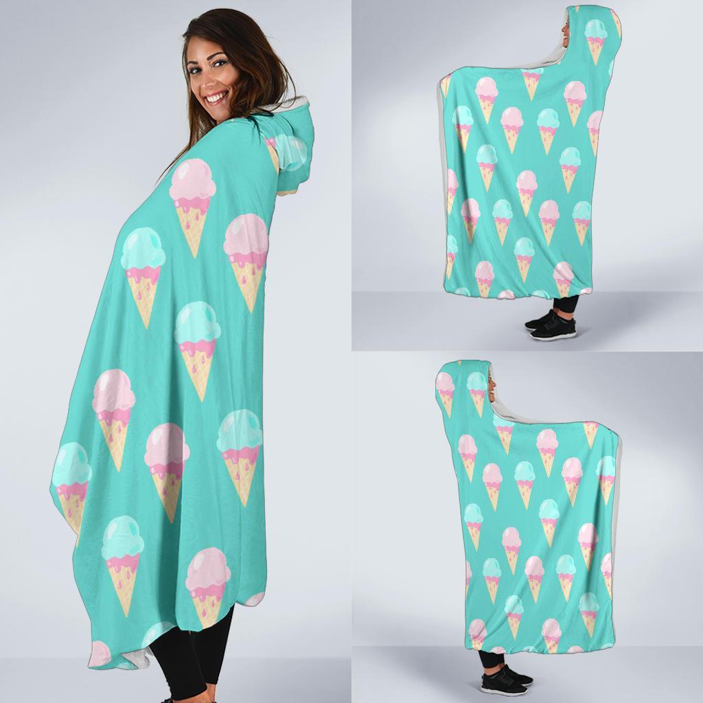 Ice Cream Cone Pastel Pattern Print Hooded Blanket-grizzshop