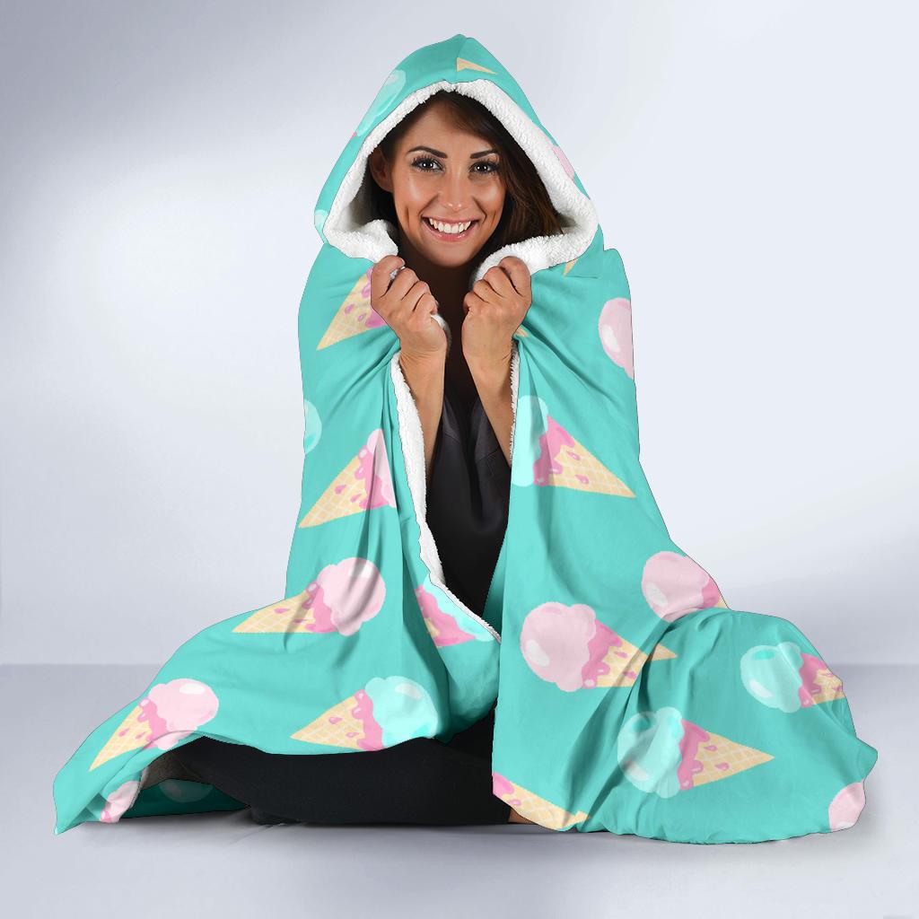 Ice Cream Cone Pastel Pattern Print Hooded Blanket-grizzshop