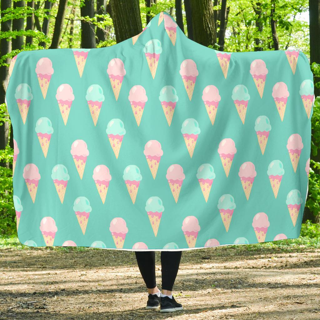 Ice Cream Cone Pastel Pattern Print Hooded Blanket-grizzshop