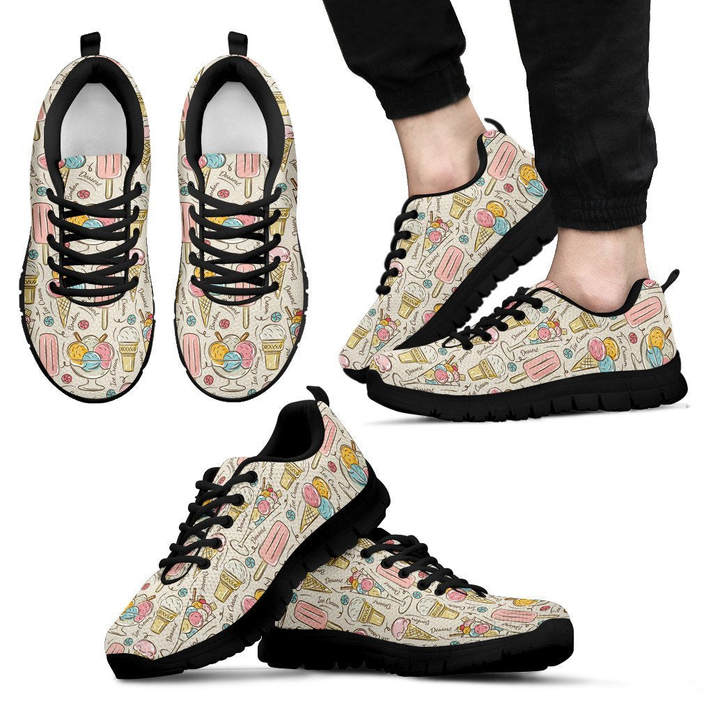Ice Cream Cone Print Pattern Black Sneaker Shoes For Men Women-grizzshop