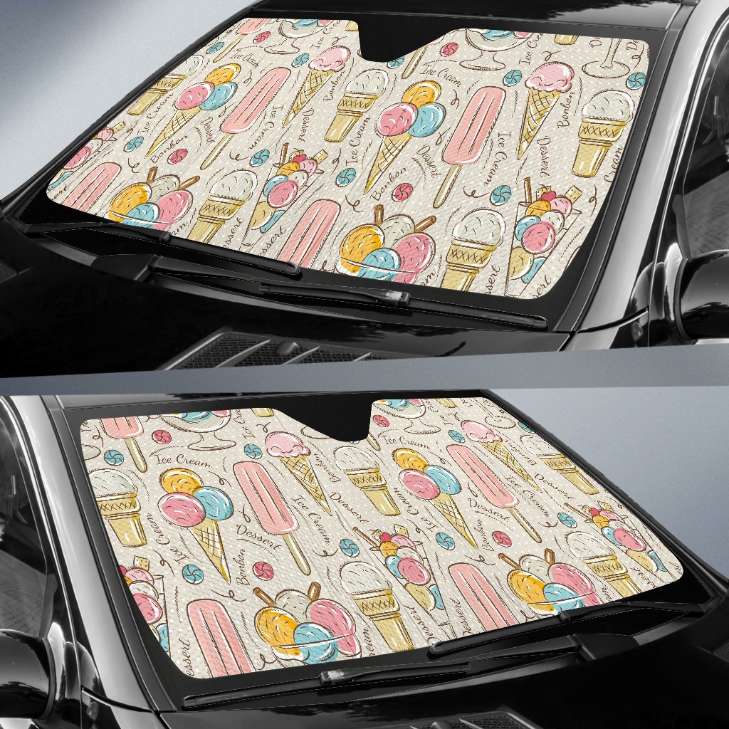 Ice Cream Cone Print Pattern Car Sun Shade-grizzshop