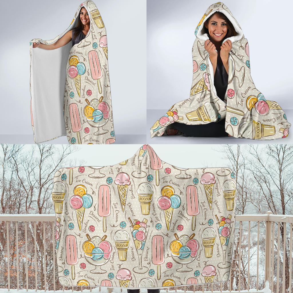 Ice Cream Cone Print Pattern Hooded Blanket-grizzshop