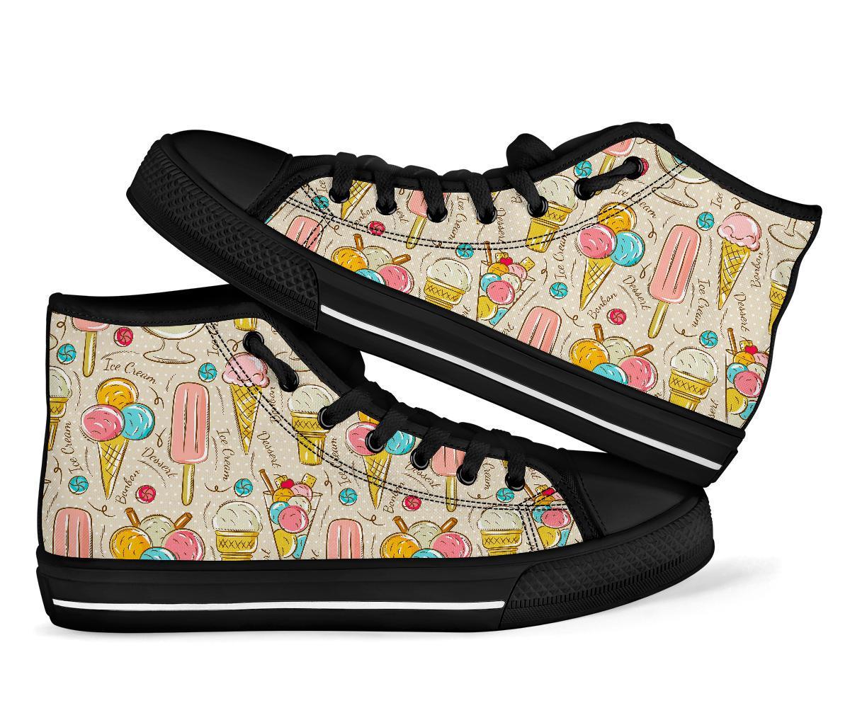 Ice Cream Cone Print Pattern Men Women's High Top Shoes-grizzshop