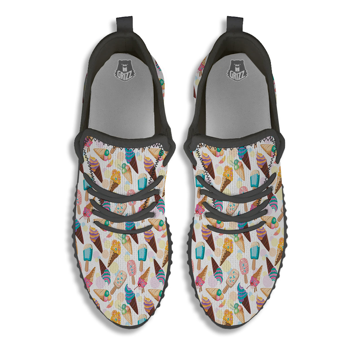 Ice Cream Cones Pastel Print Pattern Black Walking Shoes-grizzshop