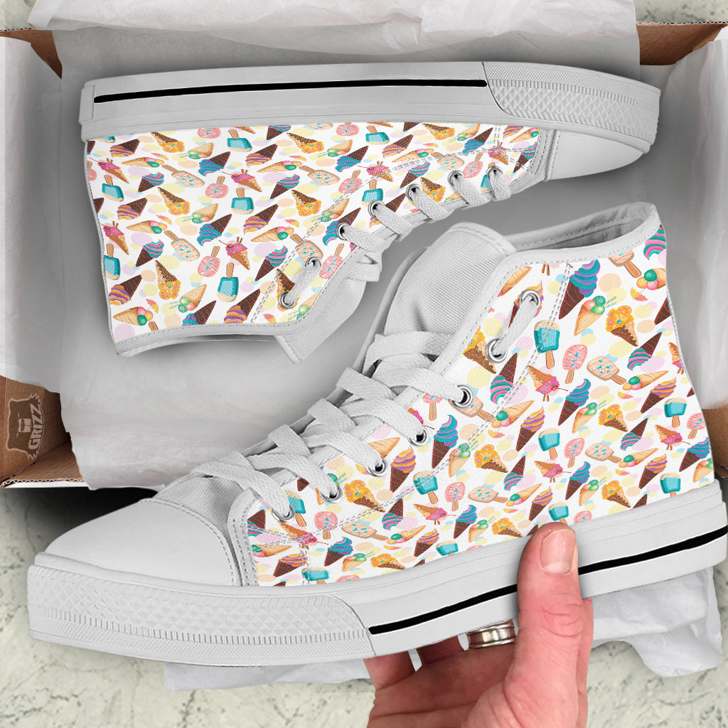 Ice Cream Cones Pastel Print Pattern White High Top Shoes-grizzshop