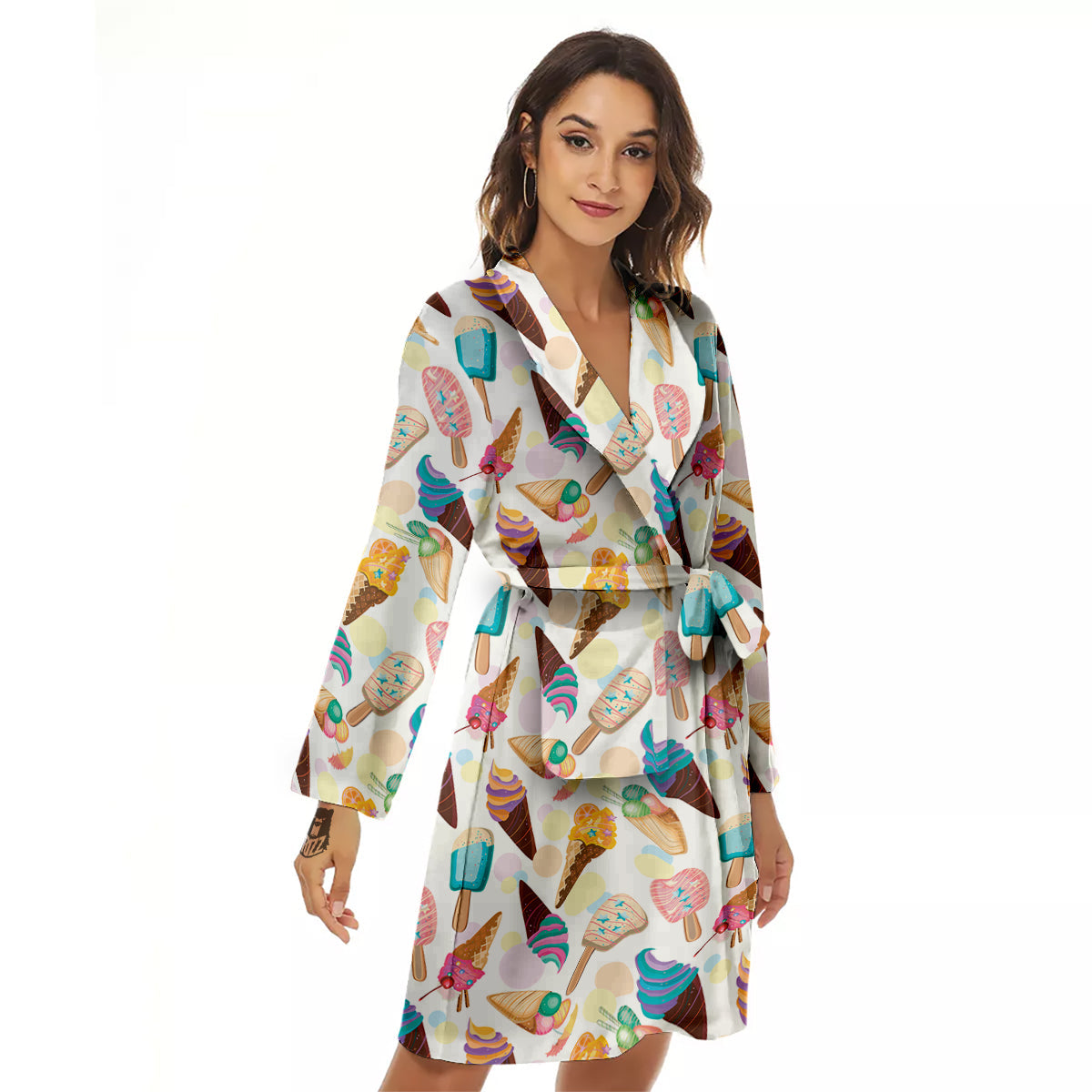 Ice Cream Cones Pastel Print Pattern Women's Robe-grizzshop