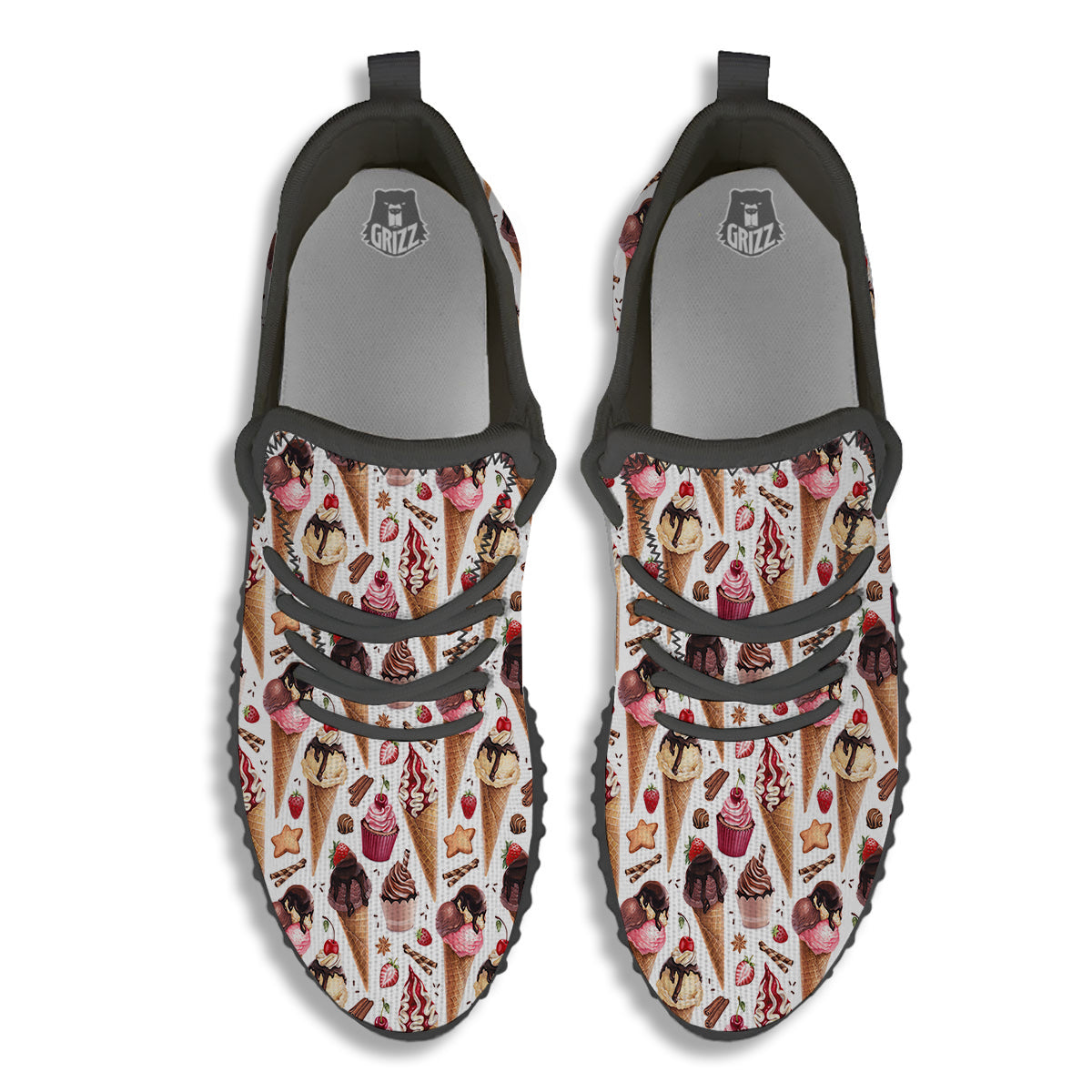 Ice Cream Cones Watercolor Print Pattern Black Walking Shoes-grizzshop
