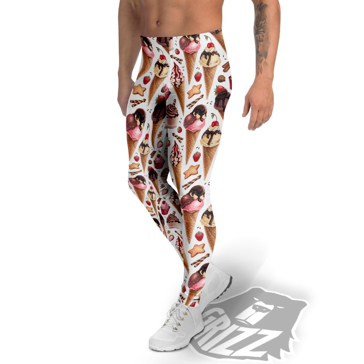 Ice Cream Cones Watercolor Print Pattern Men's Leggings-grizzshop